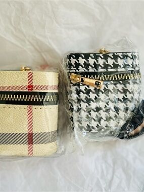 2 Set NWT Lux Insp Classic Houndstooth Black & White ~ BBRY Tan/Red -